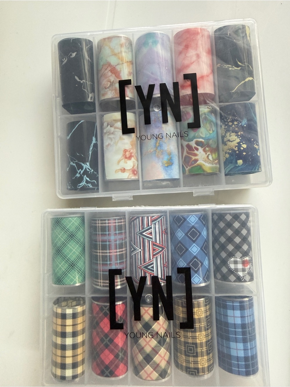 Young Nails Marble & Plaid Transfer Foil rolls with storage case New!